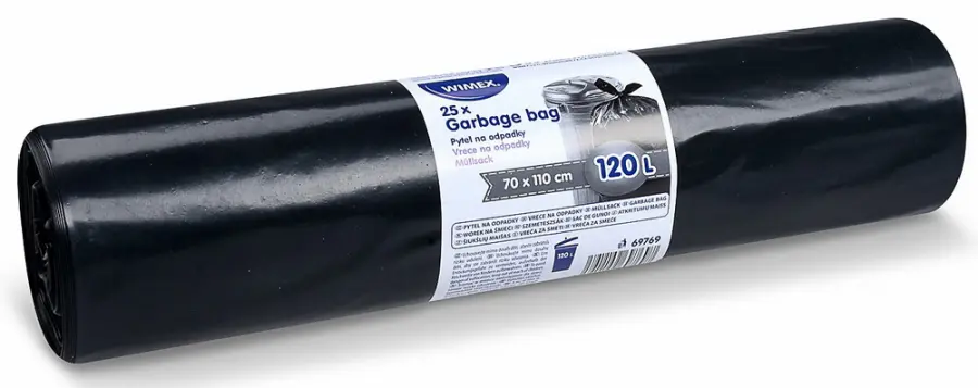 Pytel PE 700x1100 mm 120 l 50 mic. černý 25 ks