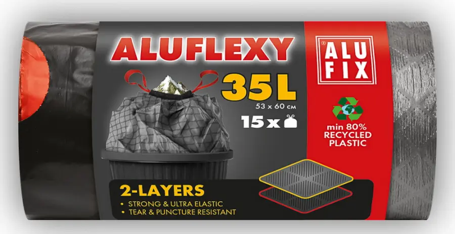 Pytle odpadkové zatahovací Aluflexy 35l 15ks černé