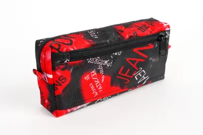 Penál etue se 2 zipy Jeans 1 červený