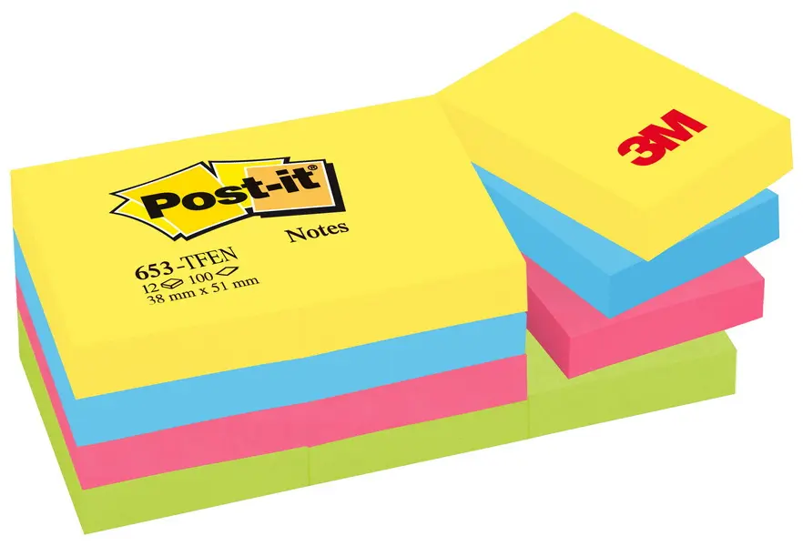 Blok samolepicí 38x51 mm 12x100 lístků energické barvy