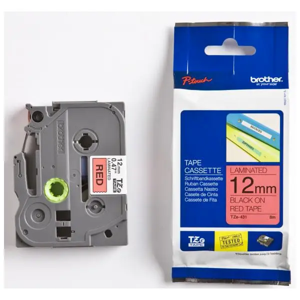 Páska pro Brother TZE-431, 12mm, černý tisk/červený podklad, O