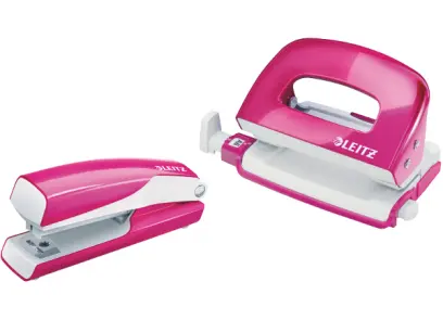Sešívačka a děrovačka mini Leitz Wow růžová