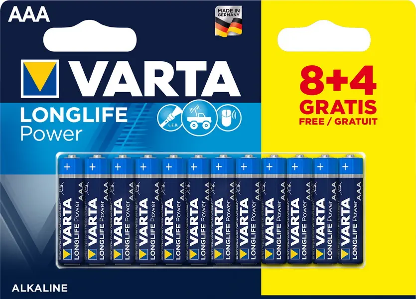 Baterie alkalická AAA/R03 Varta Longlive Power 8+4 ks