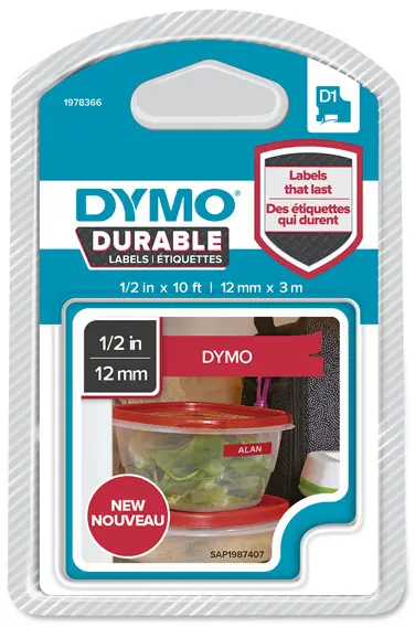 Páska D1 12 mm červeno/bílá permanentní vinylová