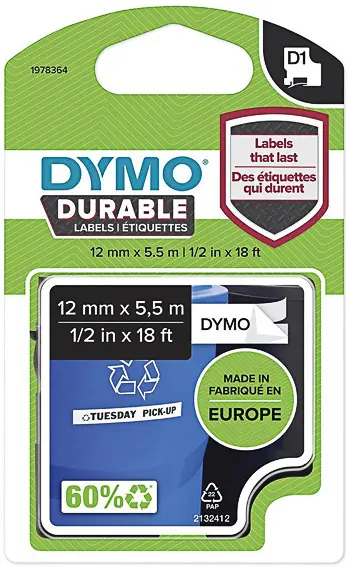 Páska D1 12 mm bílo/černá permanentní vinylová