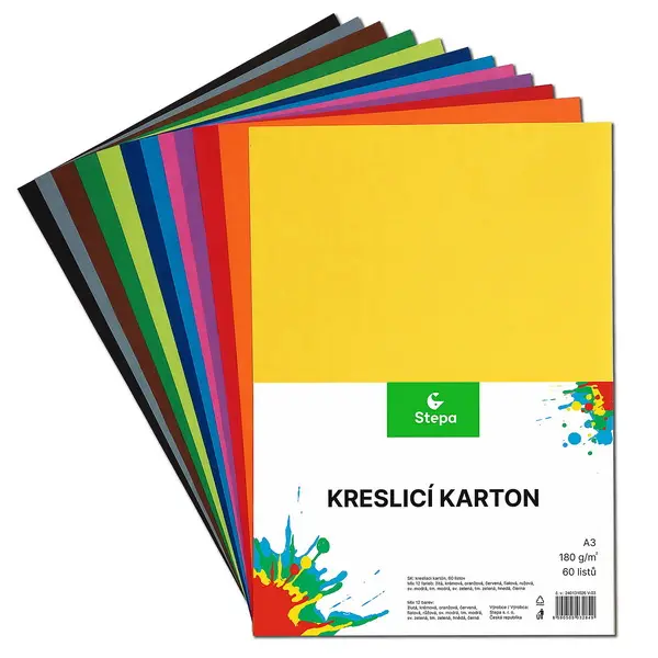Karton kreslící A3 180 g 12 barev mix 60 listů