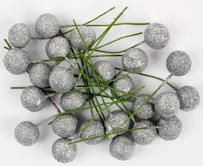 Cesmína ovoce 12 cm stříbrné glitter