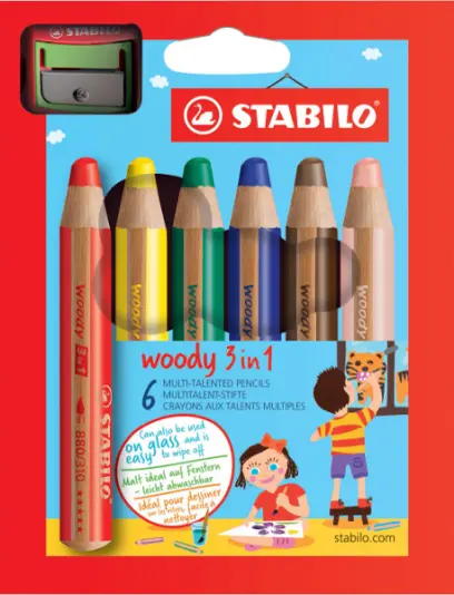 Pastelky 3in1 Stabilo woody sada 6 ks + ořezávátko