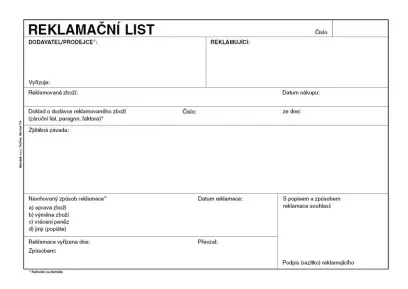 List reklamační A5 50 listů
