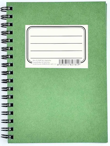 Blok spirálový A6 linky/tečky 50 listů Zelenáč