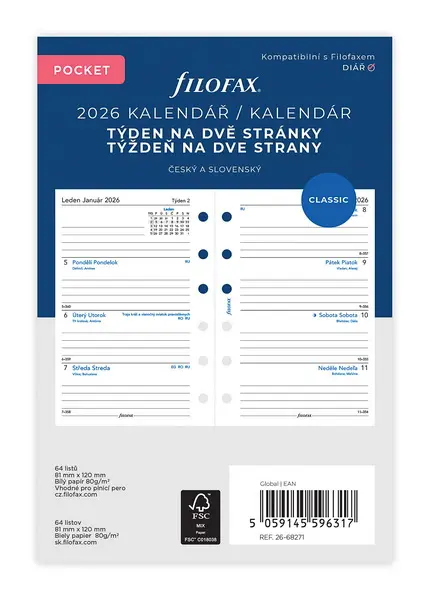 Diář Filofax 2024 náplň týdenní kapesní