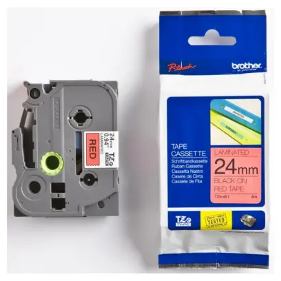 Páska pro štítkovač Brother TZE-451 černý tisk/červený podklad 8m, 24mm