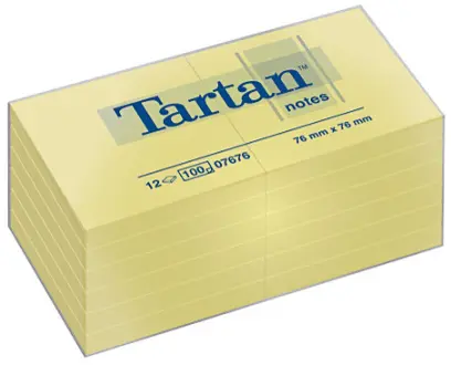 Blok samolepicí 76x76 mm 100 lístků Tartan žlutý 12ks