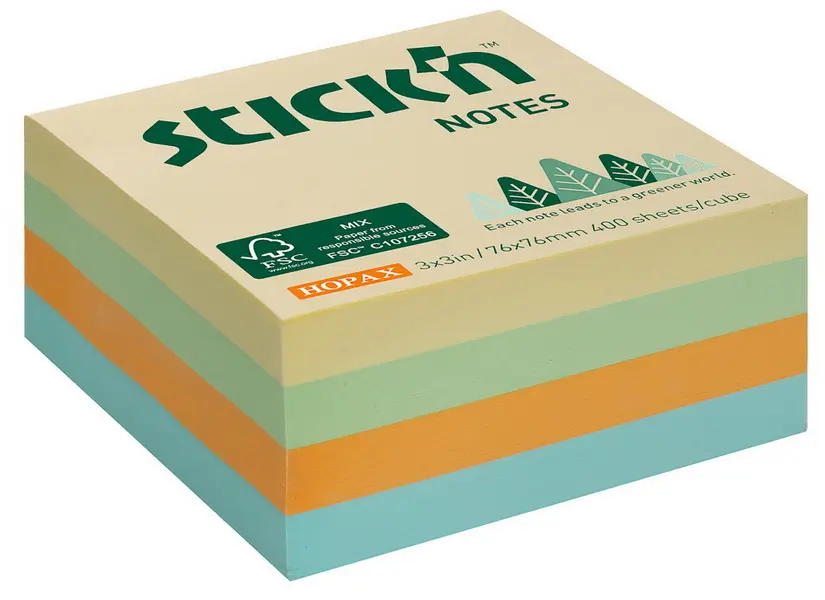 Blok samolepicí FSC 76 x 76 mm 400 ks pastelový luční mix