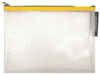 Obálka A5 se zipem síťovaná transparentní se žlutým lemem