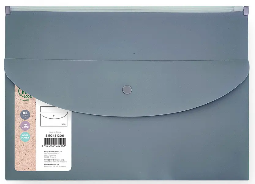 Obálka A5 se zipem a kapsa s drukem ReLeaf šedá