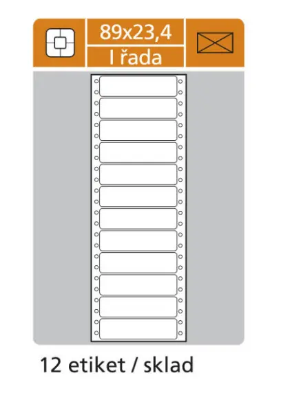 Etikety tabelační 89x23,4 mm 1 sloupec, 500 archů, 6000 etiket, 6 řad