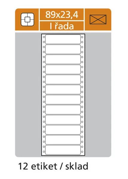 Etikety tabelační 89x23,4 mm 1 sloupec, 500 archů, 6000 etiket, 6 řad