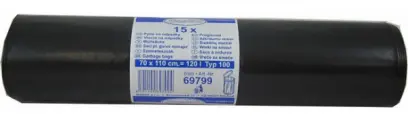 Pytel PE 700x1100 mm 120 l 100 mic. černý 15 ks