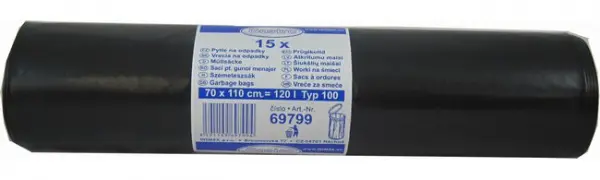 Pytel PE 700x1100 mm 120 l 100 mic. černý 15 ks