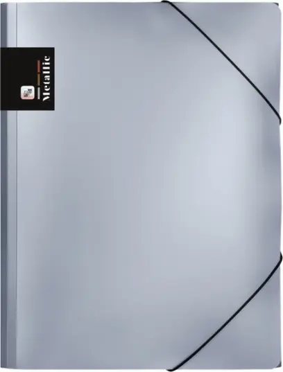Mapa 3 klopá s gumou PP Metallic stříbrná
