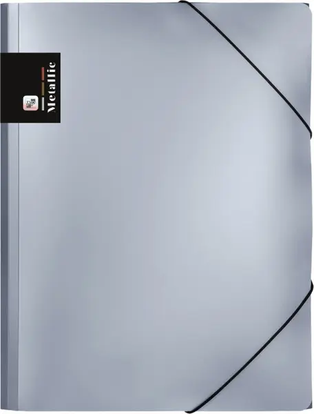 Mapa 3 klopá s gumou PP Metallic stříbrná