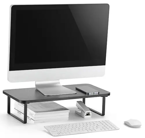 Podstavec pod monitor, prostor pro klávesnici, rychlá montáž, černý, ocel, dřevotříska, 20 kg nosnos