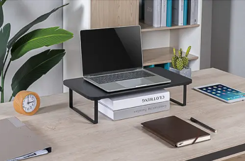 Podstavec pod monitor, prostor pro klávesnici, rychlá montáž, černý, ocel, dřevotříska, 20 kg nosnos